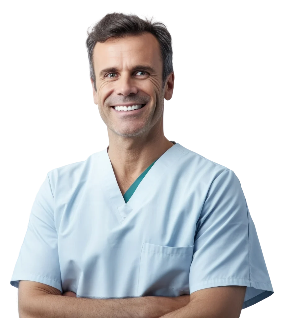 primo piano di un dentista in posa